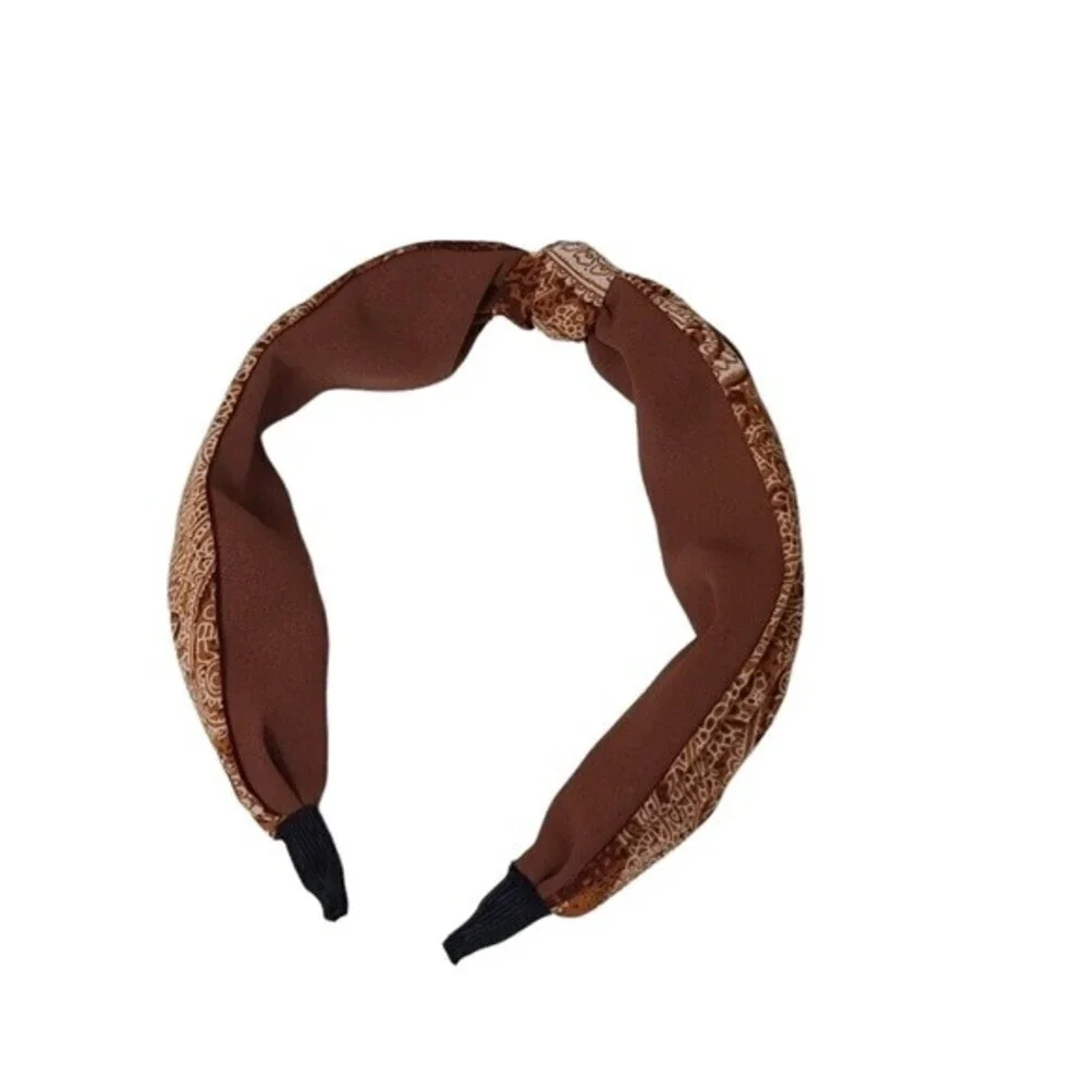 Knot Wide Brown Paisley Headband NEW